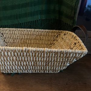Woven Basket with Faux Leather Handles for Carrying